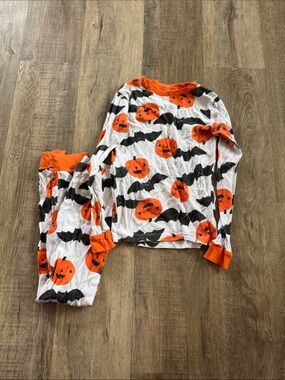 Carter's White Orange and Black Halloween Pumpkin Pajama Set
